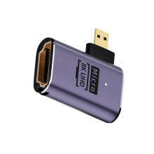 Left Angled Micro HDMI to HDMI 2.1 Adapter 8K60Hz UHD Gold Plated Connectors for HDTV Camera Laptop