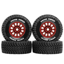 4pcs 68mm Beadlock Wheel & Tire Set for for 1/14 1/16 1/18 RC Truck Arrma Granite Mojave Typhon Grom Red