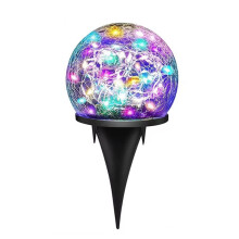 Outdoor Solar Garden Light 10cm Colored Round Cracked Glass Lamp Waterproof Landscape Decor Light