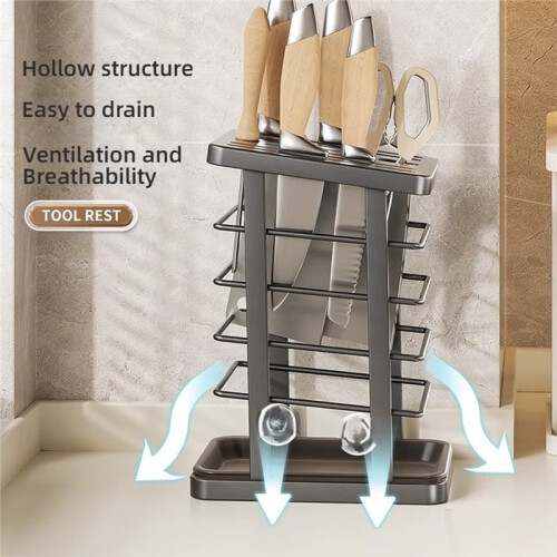 Kitchen Tabletop Storage Rack Holder Stand Waterproof Hollow Storage Rack Kitchen Utensil Organizer Holder Grey 2