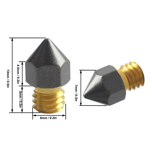 3D Printer Nozzles 4 Pack, Brass, PTFE Coated, 0.5mm, Fast Flow 1