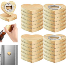 12 Pcs Magnetic Bottle Opener 2.5In DIY Bamboo Heart Shape Beer Openers Wooden Fridge Magnet Refrig