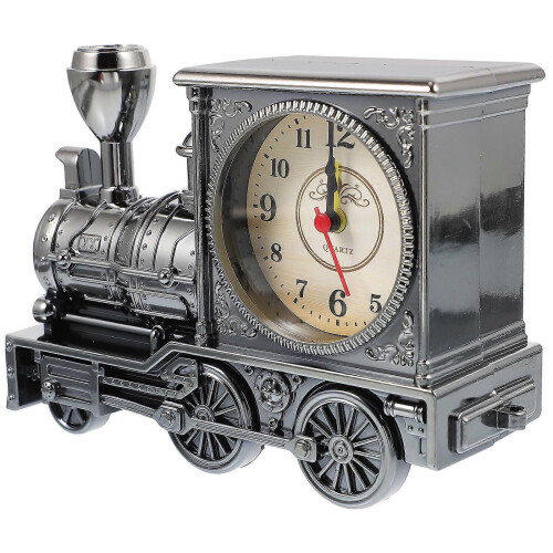 Antique Locomotive Shape Alarm Clock Plastic Model 1 Set Creative Desktop Decor Grey