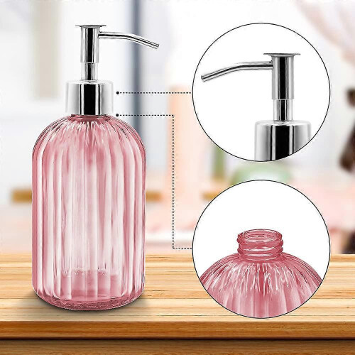 2 Pack Glass Soap Dispenser Bottle with Pump,for Bathroom(Pink) 1