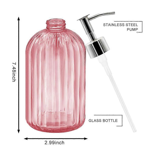 2 Pack Glass Soap Dispenser Bottle with Pump,for Bathroom(Pink) 2