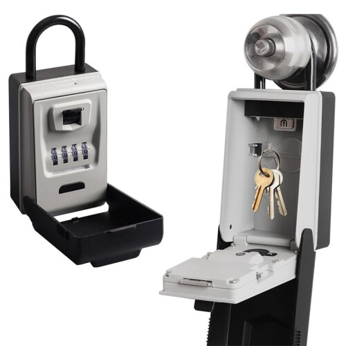 Security Hook Lock Boxes for House Key, Waterproof Outdoor Key Hider for House Key Storage, Resettable Code Key Box 1