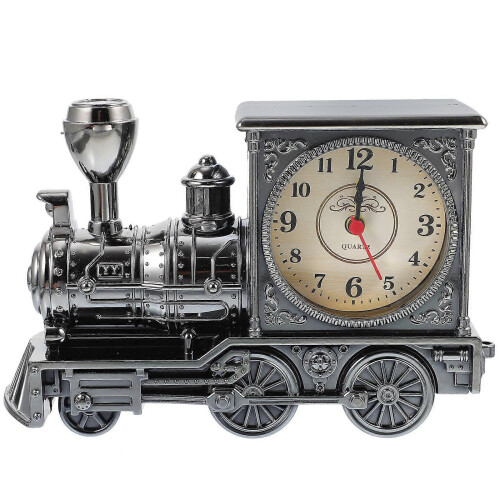 Antique Locomotive Shape Alarm Clock Plastic Model 1 Set Creative Desktop Decor Grey 1
