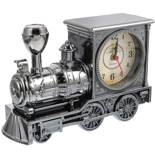 Antique Locomotive Shape Alarm Clock Plastic Model 1 Set Creative Desktop Decor Grey 2