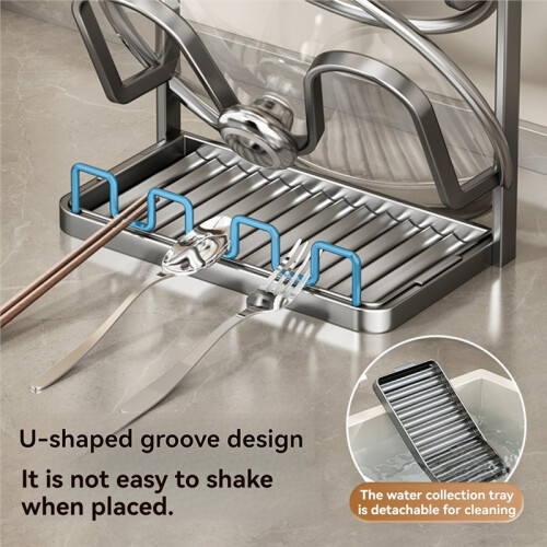 No Drilling Kitchen Rack - Wall/Countertop 2-in-1, Holds Lids/Boards/Utensils,  Waterproof, Adjustable Height