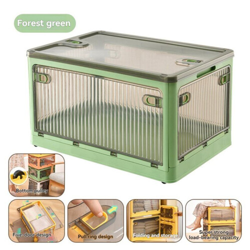 Foldable Storage Box with Wheels Large Capacity Transparent Stackable Waterproof for Closet Use and Home Organization A 1
