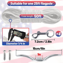 Flag Pole Topper & Hardware Parts Repair Kits,Halyard Rope, Cleat Hook, Flag Swivel Snap Clips Gold