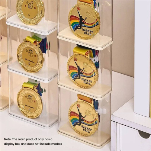 Medal Display Box Single Commemorative Medal Storage Holder Rectangular Transparent Cover Plastic Base 6pcs 1