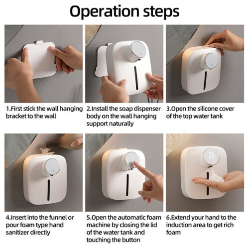 Wall-Mounted Automatic Soap Dispenser Multifunctional Infrared Sensor Digital Display Touchless Foam USB Rechargeable