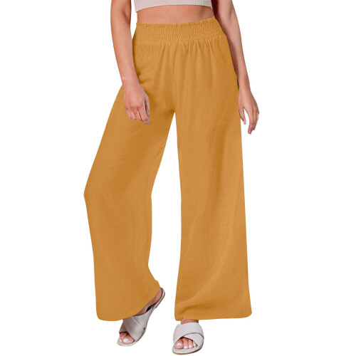 Women's Summer Beach Pants Solid Color Washed Wrinkle-Free