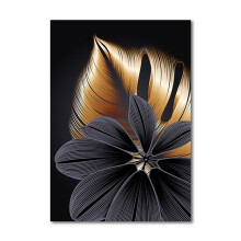 2026 New Ornament Hooks – Modern Abstract Gold & Black Leaves Wall Art Canvas for Living Room, Dining Room, Bedroom (Compatible with XXX)
