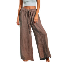 Pantaloni da donna taglie forti a vita alta, ampi e con coulisse – Grigio tinta unita, dritti, con spacco, vestibilità comoda e di tendenza (L)