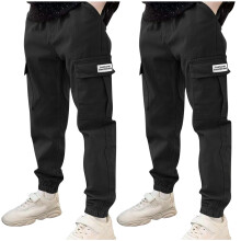 Pantaloni cargo casual din bumbac pentru băieți, 3-14 ani, set de 2 buc., primăvară-vară, talie elastică pentru exterior