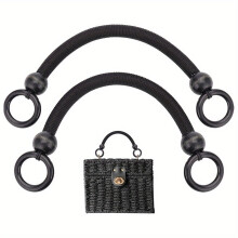 2 PCS Rustic Wooden Beaded Nylon U-Shaped Purse Handles for Handbag Crafting Making Shoulder Bag Black