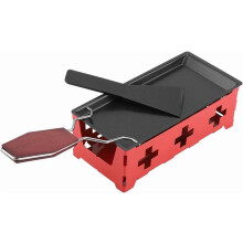 Oste Raclette komfursæt, bærbar non-stick raclette rotisserie bageplade i kulstofstål med spatel – rød