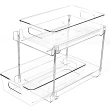 Organizator transparent cu 2 niveluri pentru sub chiuvetă, depozitare extensibilă în dulap pentru baie, bucătărie, cămară - Compatibil cu