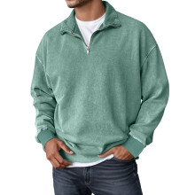 Men's Lined Crewneck Sweatshirt Men's Washed Long Sleeve Hoodless Sweatshirt Relaxed Fit Drop Shoulder Casual Pullover Top