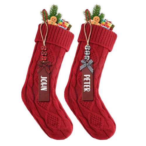 Meias de Natal de tricô trançado brancas, 45 cm (18 polegadas), pacote com 2 unidades