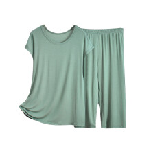 Dame Capri-pyjamassæt Sommertop med korte ærmer og capribukser Soft2Pajamas (Grøn, Xxxxxl)