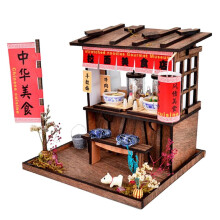 Wooden Dollhouse Miniature with Furniture LED Light Chinese