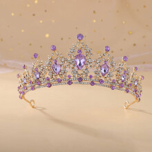 Purple Crystal Rhinestone Wedding Tiara for Bride, Princess, Queen – Bridal Crown Headband for Prom, Pageant, Halloween & Birthday (Compatible with