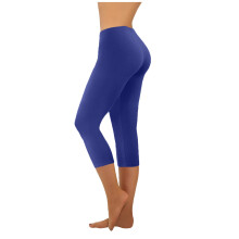 Udsalg Strækbare Cropped Bukser Mode Afslappet Kvinder Ensfarvet Span Damer Højtaljede Bukser Med Brede Ben Yogabukser Capris Blå XXL