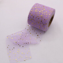 25 Yards Purple Hot Stamping Moon Stars Tulle Ribbon, 6cm Wide, for Gift Wrapping & Decoration – Compatible with Craft Projects
