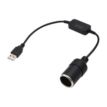 Převodní kabel 5V USB A samec na 12V samice pro zapalovač do auta s zesilovacím čipem, maximální výstup 10W, 12V1A pro kameru, 1,2 metru