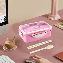 Bento Box, Adult Lunch Box, Lightweight And Leak Proof Lunch Container, Three Compartments, Built-in Tableware, 1000ml Capacity, Microwave Safe.