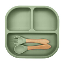 Silicone Divided Suction Plate & Utensil Set for Babies, BPA-Free, Baby-Led Weaning Supplies, Compatible with Standard High Chairs