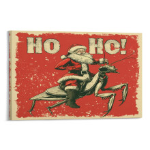 Santa on Praying Mantis Canvas Wall Art, 8x12in, Xmas Holiday Decor for Bedroom, Living Room, Office, Kitchen, Bathroom – Framed