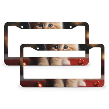 Cute Christmas Cat License Plate Cover (2 pcs) – Aluminum Frame, Compatible with US Standard Plates