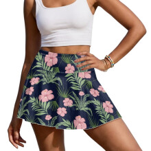 Pink Hibiscus Golf Skirt for Workout Pickleball Size XL Stretchy Women's Athletic Golf Skorts Skirts Fashion Outing Wear with Shorts Underneath