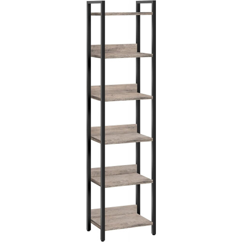 6-Tier Bookshelf Greige Black Small Space