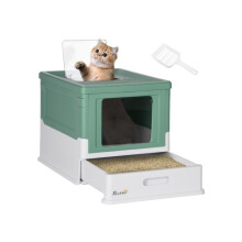 Hooded Cat Litter Box, Portable Pet Toilet, with Scoop, Front Entry - Green