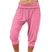 Roze harembroek voor dames, comfortabele loungebroek met hoge taille en stretch voor yoga, cropped model voor casual en dagelijks gebruik, maat XL