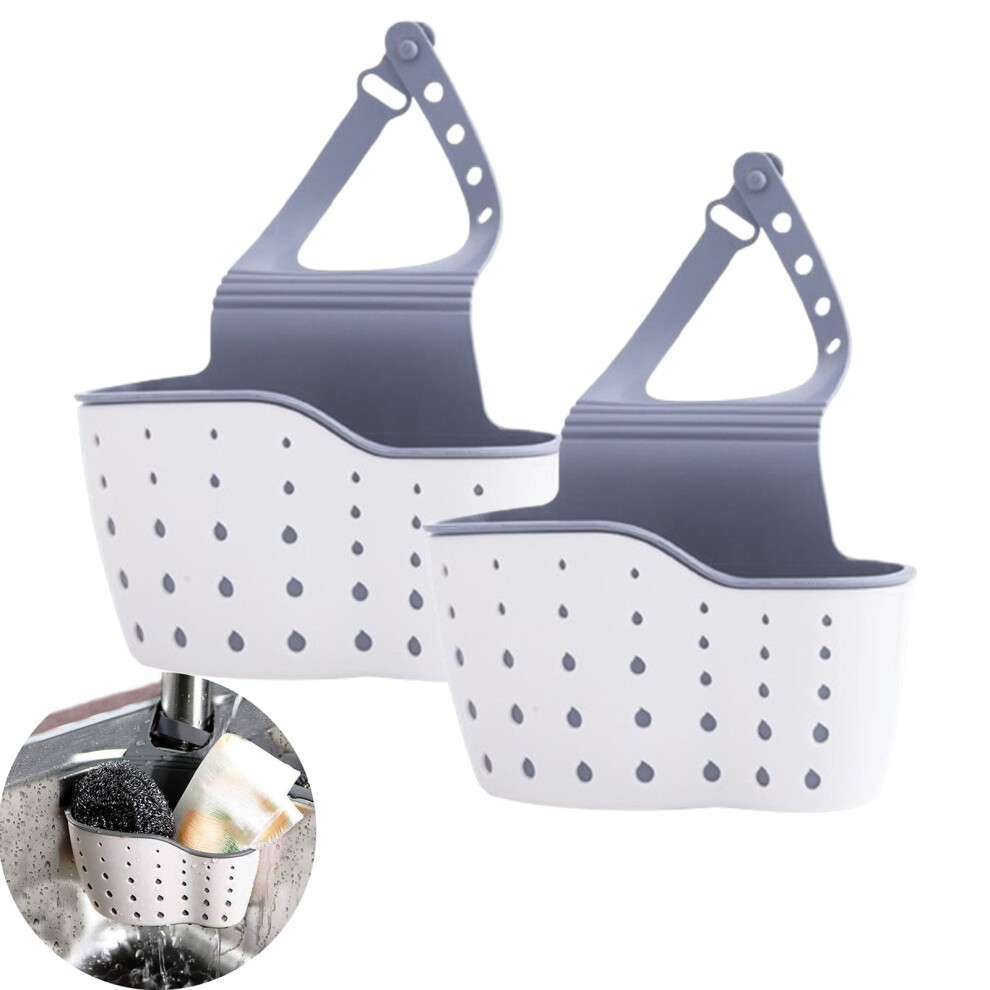 2Pcs White Kitchen Sink Caddy Sponge Holder With Adjustable Strap & Drain Holes Â Compatible With Standard Faucets 9448483602594
