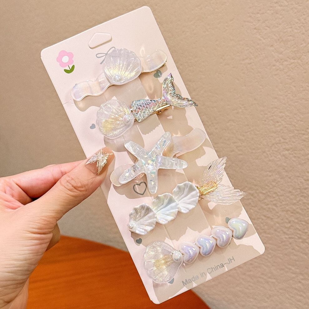 Unisex White Shell Pearl Starfish Hair Clip Set For Women Girls, Princess Alligator Hair Clips, Ladies And Girls Headwear Styling Tools Hair Accessories