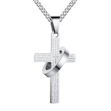 Necklaces & Pendants Fashion Men's Stainless Steel Our Father Prayer Ring Pendant Necklace Pendant Necklace Chain (Silver )