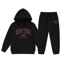 Girls Long Sleeve Hoodie and Pants Set Soft Warm Pullover Sweat Suit for Toddler Kids Playful Outfits Cozy Two Piece Comfy Black 6-7 Years