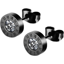Stainless Steel Round Shape Cubic Zircon Roman Numbers Stud Earrings