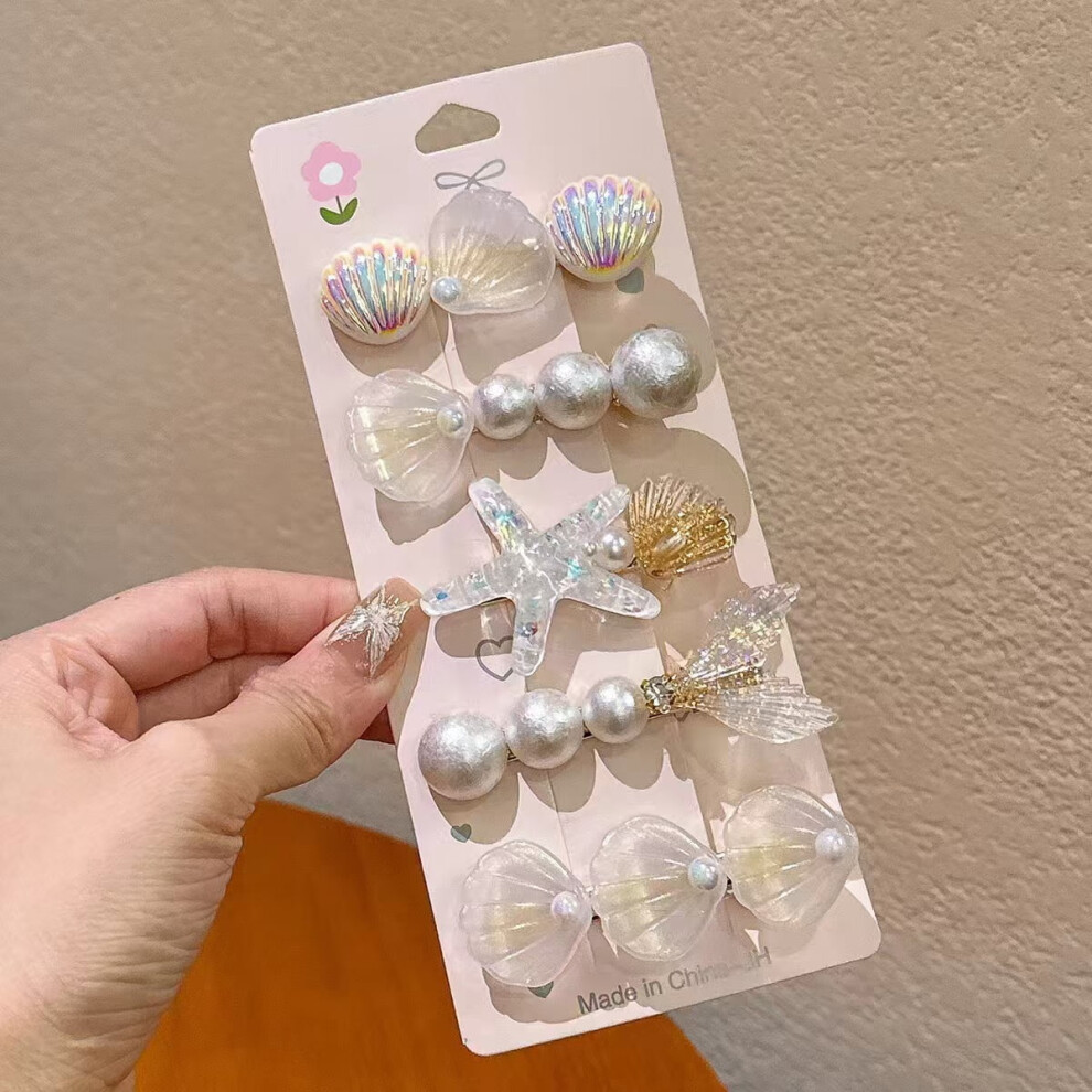 Unisex White Shell Pearl Starfish Hair Clip Set For Women Girls, Princess Alligator Hair Clips, Ladies And Girls Headwear Styling Tools Hair Accessories
