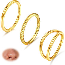 3pcs 16G/18G/20G Nose Rings, 316L Surgical Steel Hoops with CZ, for Septum, Helix, Tragus & More – 8mm/10mm