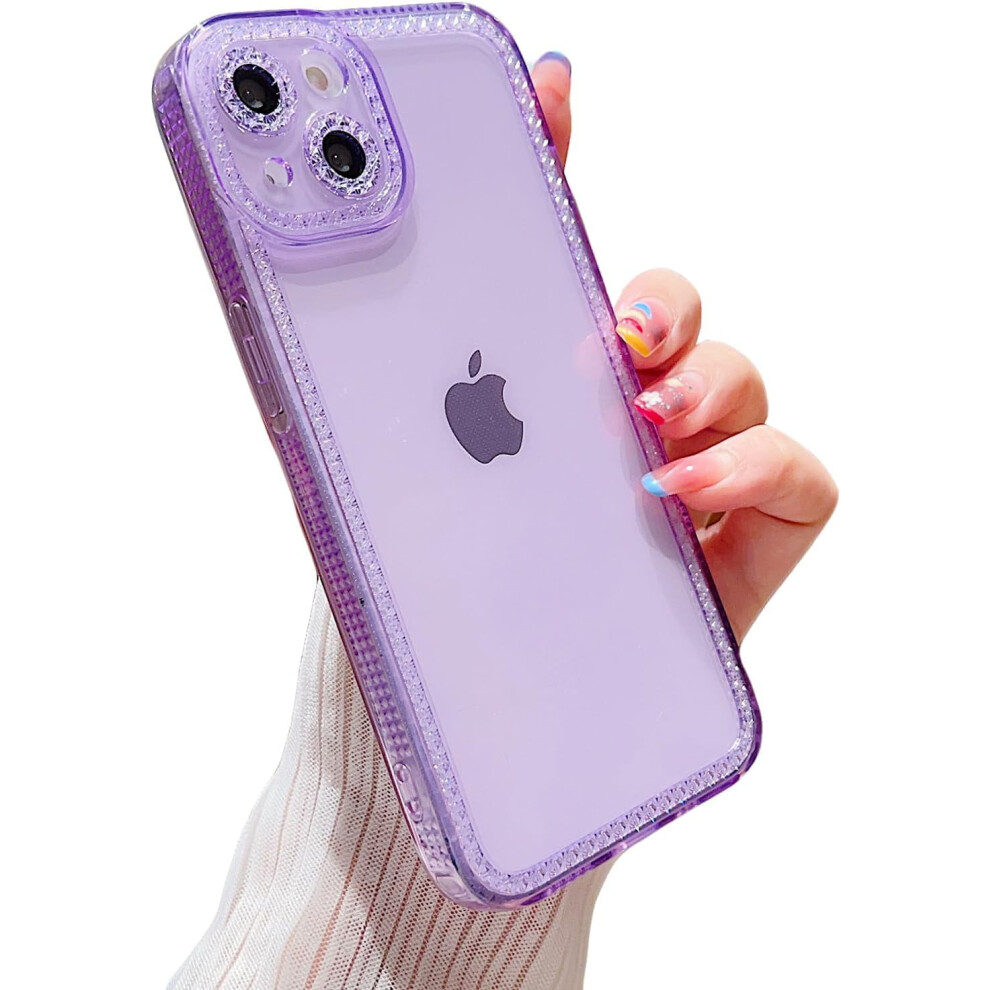 Compatible With Iphone 13 6.1", Glitter Bling Clear Soft Tpu Shockproof Case For Women & Girls Â Purple 9448483605205
