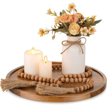 11.5 Inches Candle Holder Tray Home Decor, Round Wood Tray for Coffee Table, Small Wooden Serving Tray, Decorative Trays for Home Decor