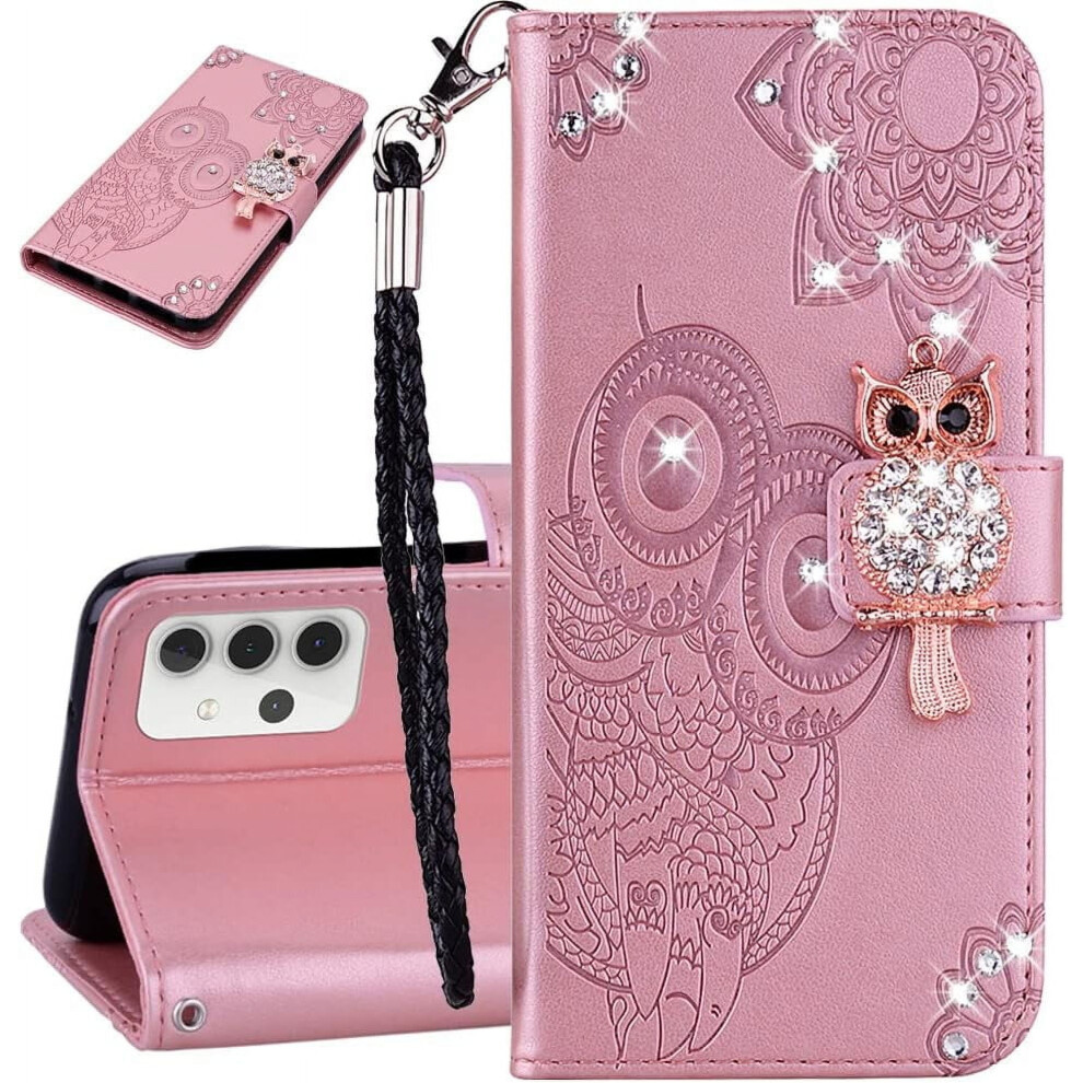 Glitter Crystal Owl Flip Case With Wrist Strap & Kickstand Â Compatible With Samsung Galaxy A51 5G, Rose Gold 9448483605304